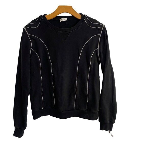 pre-loved authentic SAINT LAURENT Sz Medium black SWEATSHIRT w/zipper accent